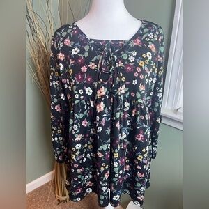 Everly Grey brand long sleeve top berry floral print size S.